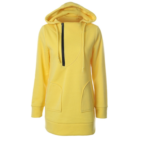 Women Warm Sweater Zipper Cap With Long Sleeves Solid Color Sweater, Size: XXL(Yellow)