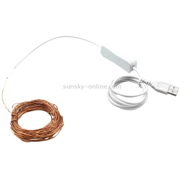 10m LED Copper Wire String Decoration Lights, USB Powered IP65 Waterproof  Festival Lamp with Switch(Warm White)