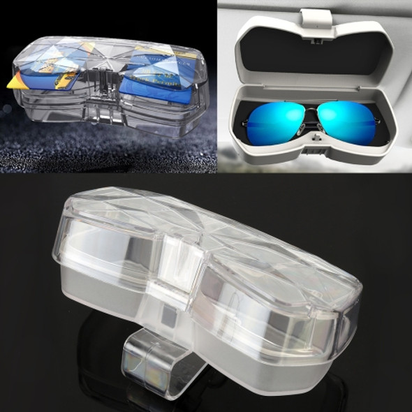 Car Multi-functional Glasses Case Sunglasses Storage Holder with Card Slot, Diamond Style (Transparent)