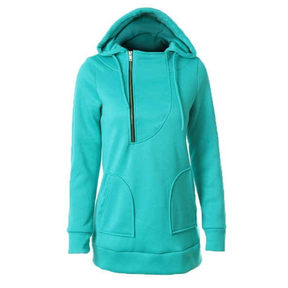 Women Warm Sweater Zipper Cap With Long Sleeves Solid Color Sweater, Size: XXL(Green)