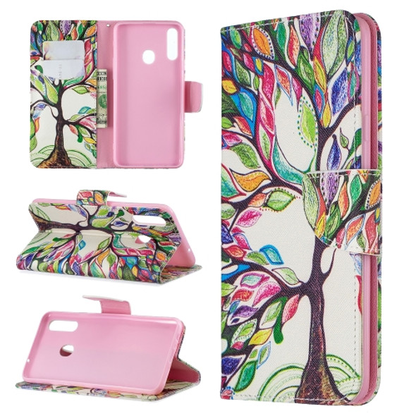 For Galaxy A20s Colored Drawing Horizontal Flip Leather Case with Holder & Card Slots & Wallet(Life Tree)