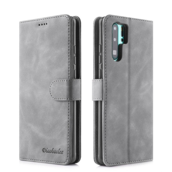 For Huawei P30 Pro Diaobaolee Pure Fresh Texture Horizontal Flip Leather Case, with Holder & Card Slot & Wallet & Photo Frame(Grey)