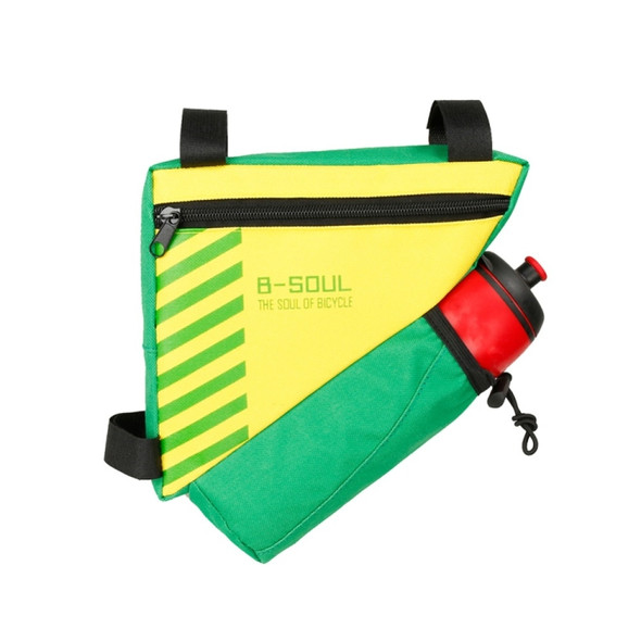 B-soul Bicycle Bags With Water Bottle Triangle Pouch Solid Cycling Front Tube Frame Bag Pocket, Size:20.5*18*5cm(Green)