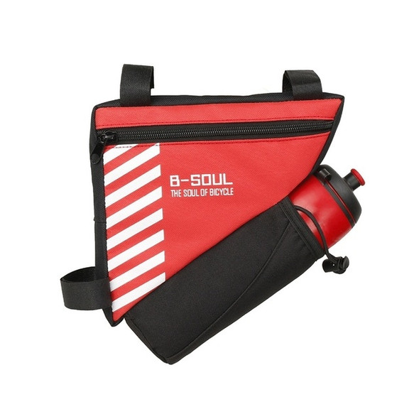B-soul Bicycle Bags With Water Bottle Triangle Pouch Solid Cycling Front Tube Frame Bag Pocket, Size:20.5*18*5cm(Red)