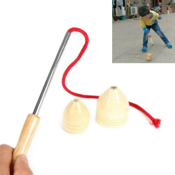 Children Outdoor Fitness Wooden Spinning Toy Vintage Spin Whipping Top with String