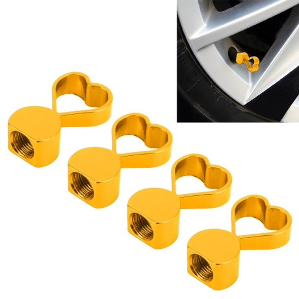 4 PCS Heart-shaped Gas Cap Mouthpiece Cover Tire Cap Car Tire Valve Caps (Gold)