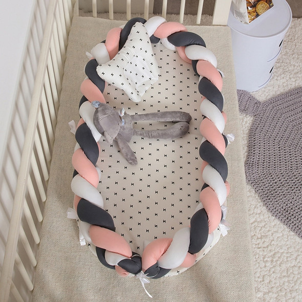 Cotton Woven Folding Portable Crib Bed Bionic Removable and Washable Manual Fence Three-dimensional Protective Crib(White orange dark gray)