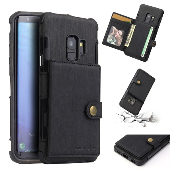 For Galaxy S9 Brushed Texture Shockproof PU + TPU Case, with Card Slots & Wallet & Photo Frame(Black)