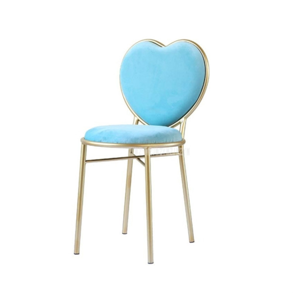 Modern Fashion Nordic Minimalist Coffee Cafe Chair Love Heart Shape Backrest Flannelette Soft Seat Metal Iron Art Leisure Chair(Sky Blue)