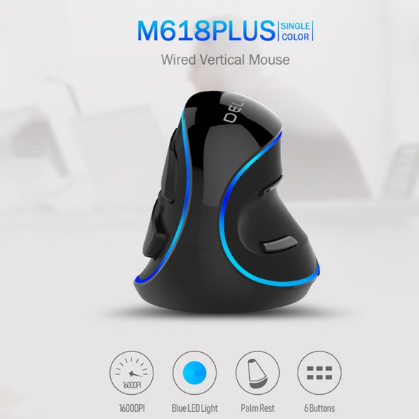 DELUX M618 Plus Wired Blue Version Optical Mouse Ergonomic Vertical Mouse 1600DPI