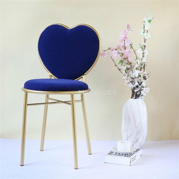 Modern Fashion Nordic Minimalist Coffee Cafe Chair Love Heart Shape Backrest Flannelette Soft Seat Metal Iron Art Leisure Chair(Dark Blue)
