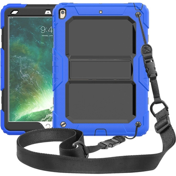 Shockproof PC + Silica Gel Protective Case for iPad Air (2019), with Holder & Shoulder Strap(Blue)