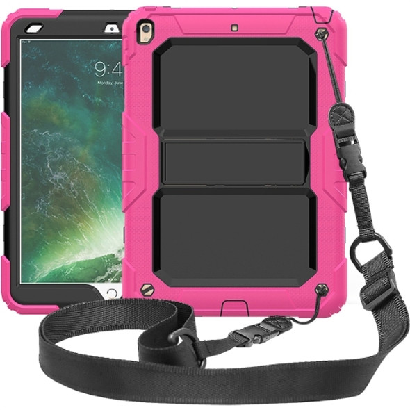 Shockproof  PC + Silica Gel Protective Case for iPad Air (2019), with Holder & Shoulder Strap(Rose Red)