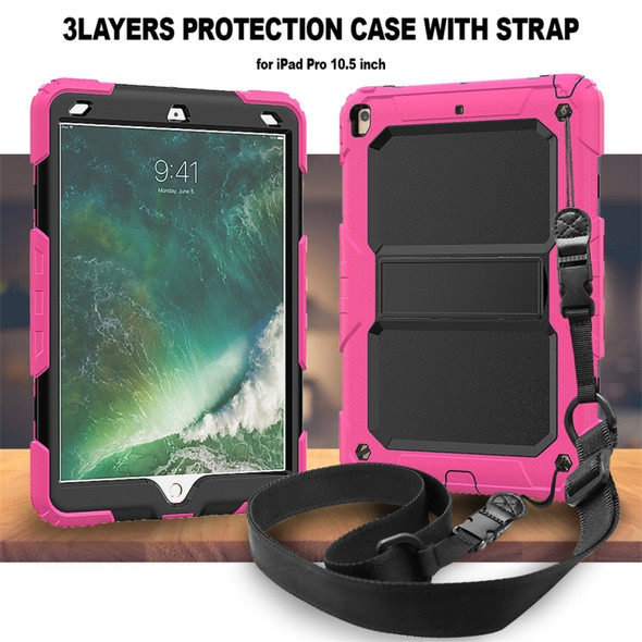 Shockproof  PC + Silica Gel Protective Case for iPad Air (2019), with Holder & Shoulder Strap(Rose Red)