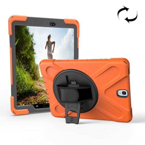 For Galaxy Tab S3 9.7 inch T820 360 Degree Rotation PC + Silicone Protective Case with Holder & Hand-strap (Orange)