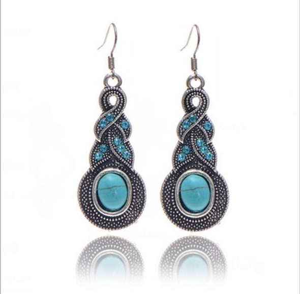 Tibetan Silver Pendant Earrings Natural Stone Drop Silver Pendant  Earrings for Women, Metal color:Water