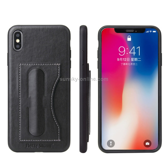 Fierre Shann Full Coverage Protective Leather Case for iPhone XS Max, with Holder & Card Slot(Black)