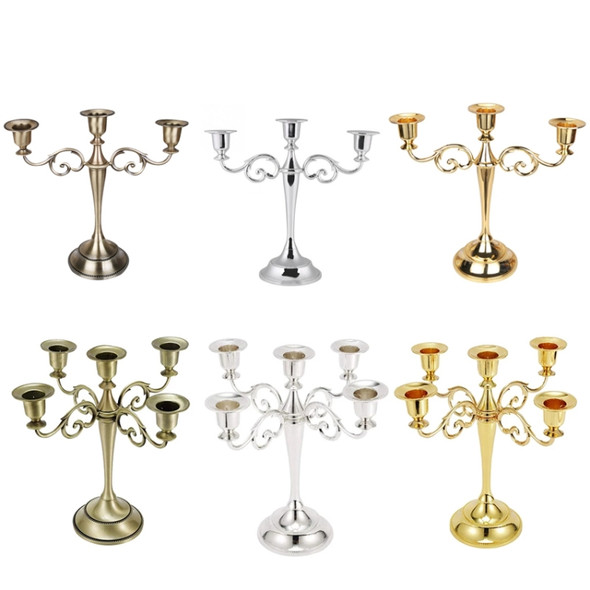 Retro Candlestick Home Decoration Living Room Cafe Theme Restaurant Jewelry Candlelight Dinner Props Gifts, Style:Silver-3 Arms