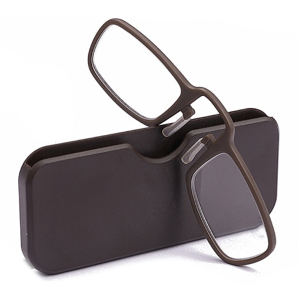 2 PCS TR90 Pince-nez Reading Glasses Presbyopic Glasses with Portable Box, Degree:+1.00D(Brown)
