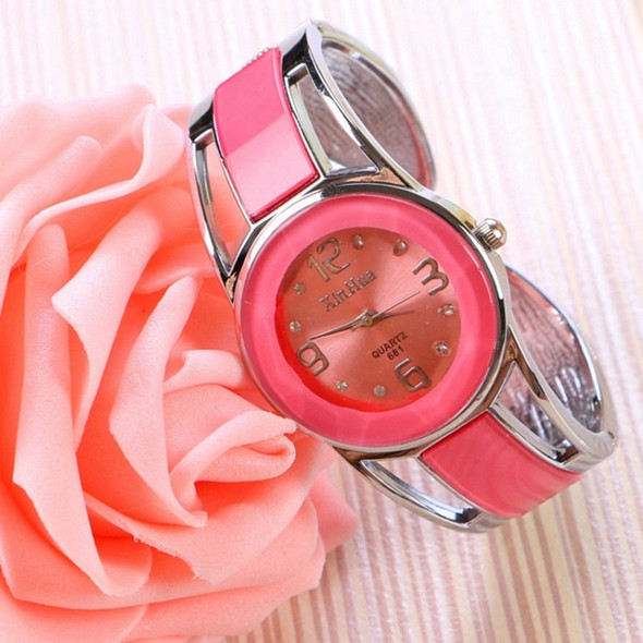 XinHua Women Diamond Mirror Surface Hollow Stainless Steel Bracelet Quartz Watch(Pink)