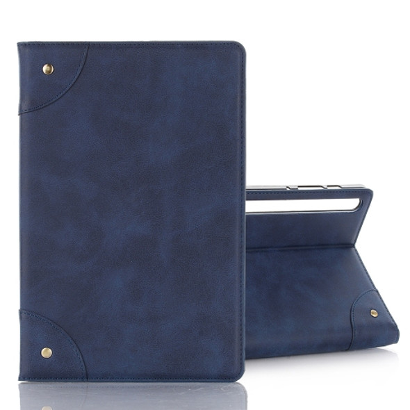 For Galaxy Tab S6 T860 / T865 Retro Book Style Horizontal Flip Leather Case with Holder & Card Slots & Wallet (Navy Blue)