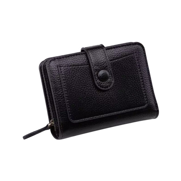 Women Short Litchi Texture Multi-card Buckle Wallet(Black)