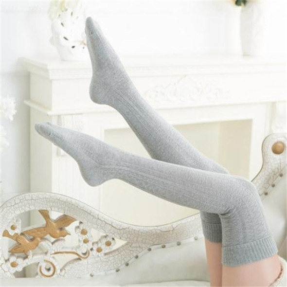 Spring and Autumn Cotton Over-knee Socks Preppy Style Jacquard Stockings(Light Grey)