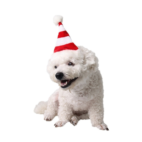 Western Red and White Striped Pet Dog Christmas Hat, Comfortable Children Dressing Up Christmas Hat(Red)