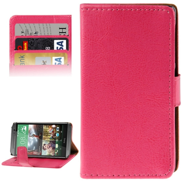 Crazy Horse Texture Flip Leather Case with Card Slots & Holder for HTC One M8(Magenta)