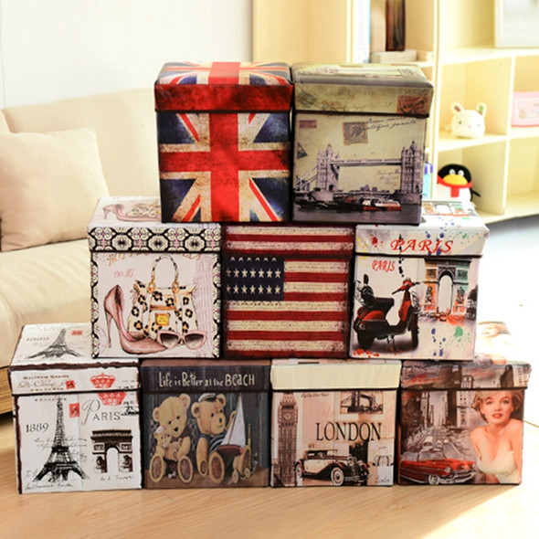 Multifunctional Storage Stool Can Sit Adult Folding Chair Home Change Shoe Bench Children Storage Box(Union Jack)