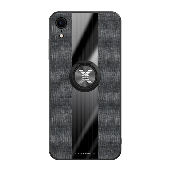 For iPhone XR XINLI Stitching Cloth Texture Shockproof TPU Protective Case with Ring Holder(Black)