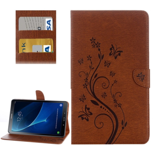 For Galaxy Tab A 10.1 (2016) / P580 Butterflies Love Flowers Embossing Horizontal Flip Leather Case with Holder & Card Slots & Wallet(Brown)