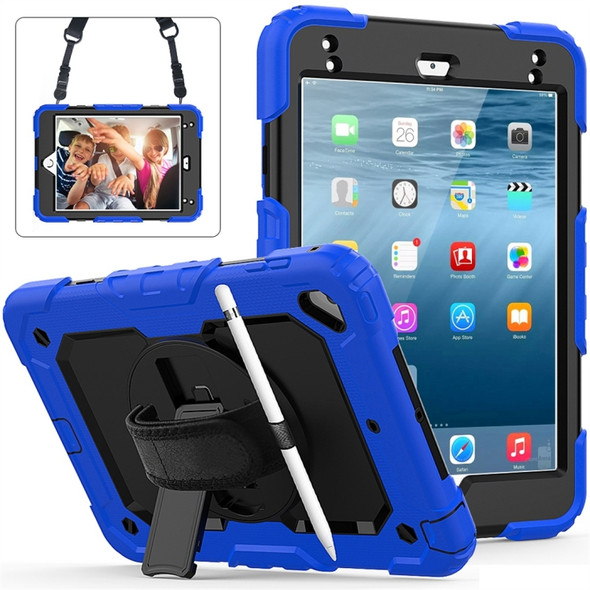 Shockproof Colorful Silica Gel + PC Protective Case for iPad Mini 2019 / Mini 4, with Holder & Shoulder Strap & Hand Strap & Pen Slot (Blue)