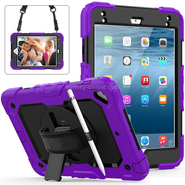 Shockproof Colorful Silica Gel + PC Protective Case for iPad Mini 2019 / Mini 4, with Holder & Shoulder Strap & Hand Strap & Pen Slot (Purple)