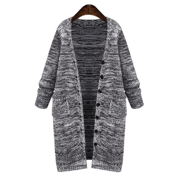 Plus Size Women Solid Color Winter Long Cardigan(Color:Grey Size:One Size)