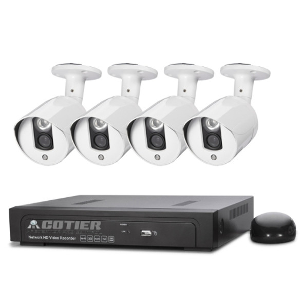 COTIER N4B3Poe 4Ch 720P P2P ONVIF 1.0 Mega Pixel IP Camera NVR Kit, Support Night Vision / Motion Detection, IR Distance: 20m