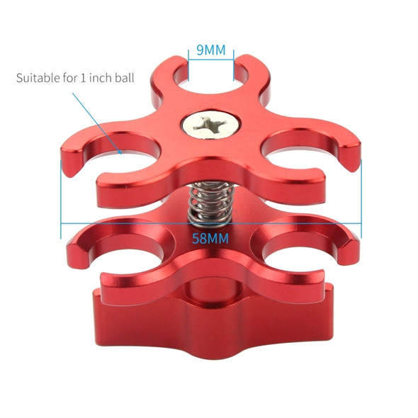 PULUZ Triple Ball Clamp Open Hole Diving Camera Bracket CNC Aluminum Spring Flashlight Clamp for Diving Underwater Photography System(Red)