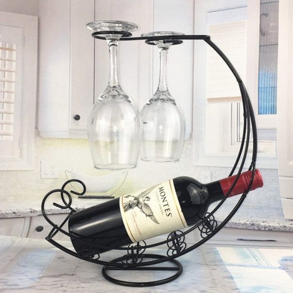 Creative European Metal Retro Pirate Ship Wine Rack Hanging Wine Glass Holder Bar Stand Holder  Wine Rack for Single Wine Bottle (Black)