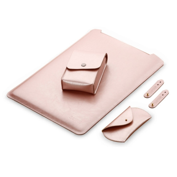 4 in 1 Laptop Microfiber Leather Inner Bag + Power Bag + Mouse Storage Bag + 2 Winders for MacBook Air 13.3 inch(Rose Gold)
