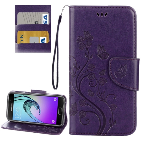 For Galaxy A5 (2017) / A520 Butterflies Love Flowers Embossing Horizontal Flip Leather Case with Holder & Card Slots & Wallet & Lanyard(Dark Purple)