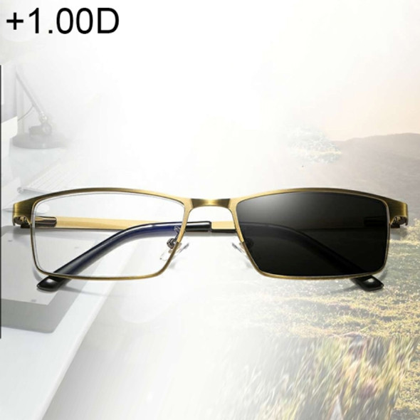 Dual-purpose Photochromic Presbyopic Glasses, +1.00D(Gold)