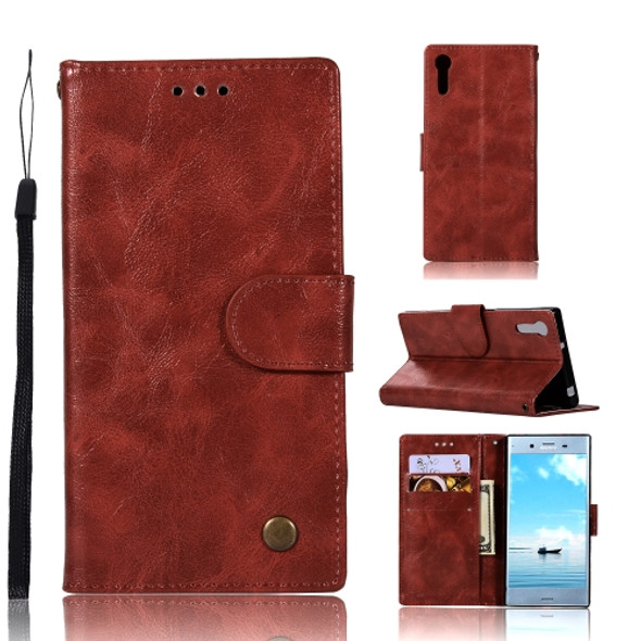 For Sony Xperia XZ Retro Copper Button Crazy Horse Horizontal Flip PU Leather Case with Holder & Card Slots & Wallet & Lanyard(Wine Red)