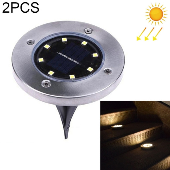 2 PCS 8 LEDs IP44 Waterproof Solar Powered Buried Light, SMD 5050 Warm White Light Under Ground Lamp Outdoor Path Way Garden Decking LED Light