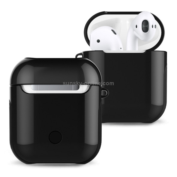 Varnished PC Bluetooth Earphones Case Anti-lost Storage Bag for Apple AirPods 1/2(Black)