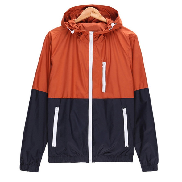 Trendy Unisex Sports Jackets Hooded Windbreaker Thin Sun-protective Sportswear Outwear, Size:XL(Orange)
