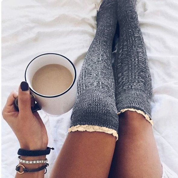 Warm Lace Over The Knee Socks Stack Socks Woman(Grey)