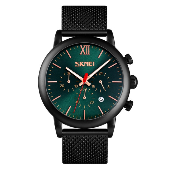 Skmei 9203 Night Light Men Watch Fashion Leisure Multi-Function Timing Steel Mesh Belt Quartz Watch(Green)