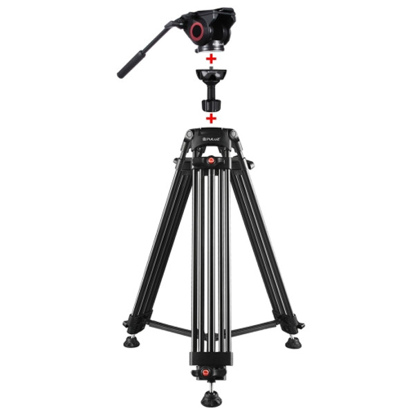 PULUZ 3 in 1 (Tripod + Bowl Adapter + Black Fluid Drag Head) Heavy Duty Video Camcorder Aluminum Alloy Tripod Mount Kit for DSLR / SLR Camera, Adjustable Height: 62-152cm