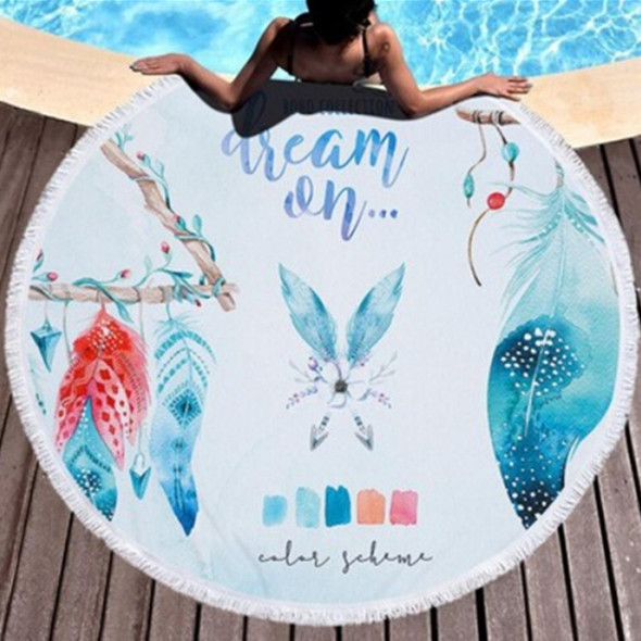 Dream Catcher Series Pattern Circular Microfiber Beach Towel with Tassel, Suitable for Swimming / Bathroom / Picnic( Dream Catcher 5)