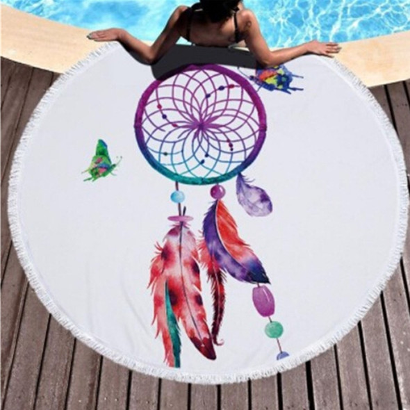 Dream Catcher Series Pattern Circular Microfiber Beach Towel with Tassel, Suitable for Swimming / Bathroom / Picnic( Dream Catcher 17)